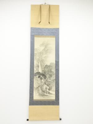 道具 ] - 道具 奥村石蘭筆 瀑布山水 肉筆絹本掛軸（奥村石亭箱書・二